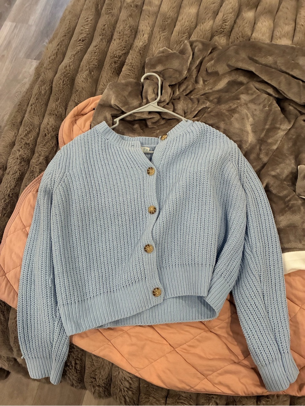 Primark Pale Blue Cropped Button-Up Knit Cardigan